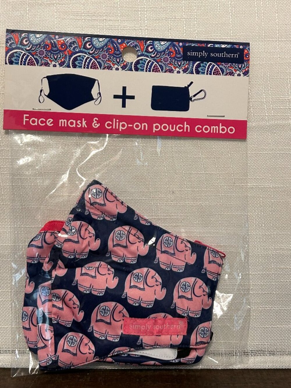 Simply Southern Pink & Blue Elephant Mask and Zipper Pouch Set